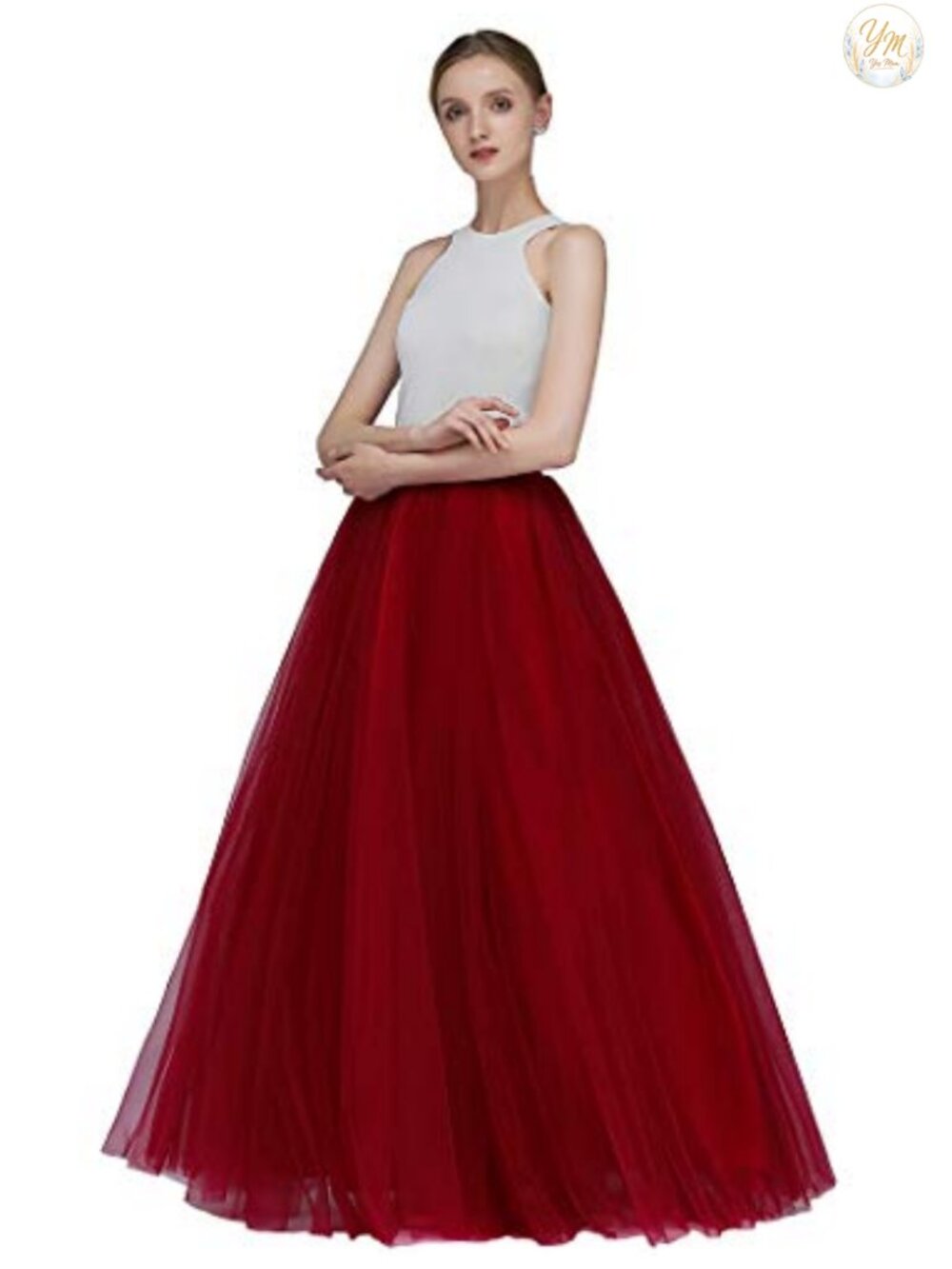 A-Line High Waisted Tulle Maxi Skirt for Wedding Prom Evening